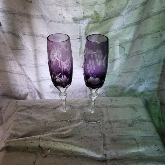 Vintage Purple etched champagne, Glass - Picture 1 of 7